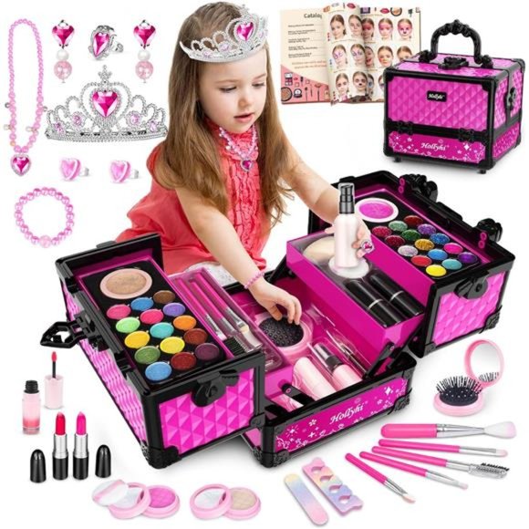 65 Pcs Makeup Kit, Washable Play Makeup Toys Set with Cosmetic Case For Kids - Picture 1 of 6